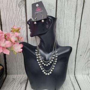 Silver Beaded Necklace and Earring Set